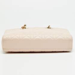 Pre Owned حقيبة يد ديور ليدي دي جوي متوسطة جلد كاناج زهري فاتح