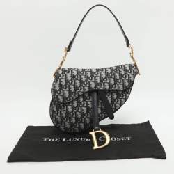 Pre Owned Dior Saddle Navy Blue Oblique Canvas Shoulder Bag