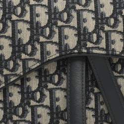 Pre Owned Dior Saddle Navy Blue Oblique Canvas Shoulder Bag