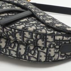 Pre Owned Dior Saddle Navy Blue Oblique Canvas Shoulder Bag