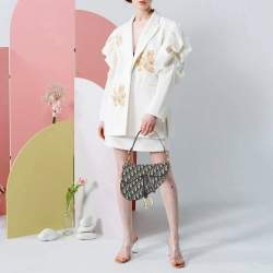 Pre Owned Dior Saddle Navy Blue Oblique Canvas Shoulder Bag