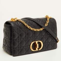 Pre Owned Christian Dior Caro Large Black Cannage Leather Flap Bag