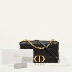 Pre Owned Christian Dior Caro Large Black Cannage Leather Flap Bag