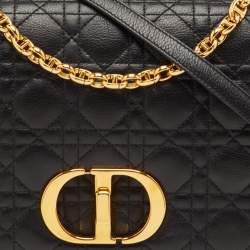 Pre Owned Christian Dior Caro Large Black Cannage Leather Flap Bag