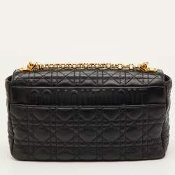 Pre Owned Christian Dior Caro Large Black Cannage Leather Flap Bag