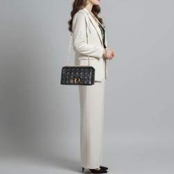 Pre Owned Christian Dior Caro Large Black Cannage Leather Flap Bag