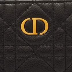 Pre Owned Dior Caro Black Cannage Leather Zip Compact Wallet