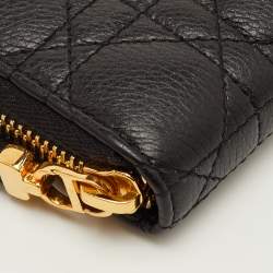 Pre Owned Dior Caro Black Cannage Leather Zip Compact Wallet