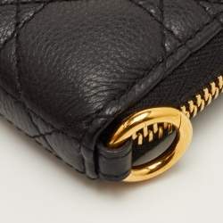 Pre Owned Dior Caro Black Cannage Leather Zip Compact Wallet