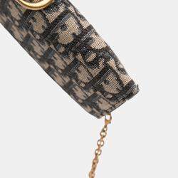 Pre Owned Dior Blue Oblique Canvas Saddle Wallet On Chain
