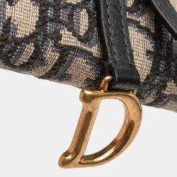 Pre Owned Dior Blue Oblique Canvas Saddle Wallet On Chain