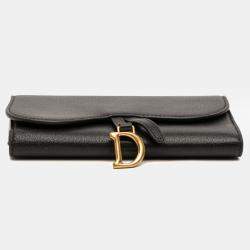 Pre Owned Dior Black Goatskin Saddle Long Wallet