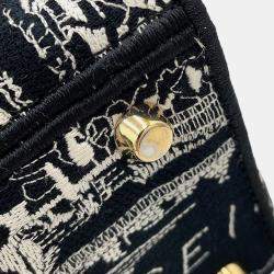 Pre Owned حقيبة ديور ليدي دي لايت قماش أسود/أبيض حجم متوسط