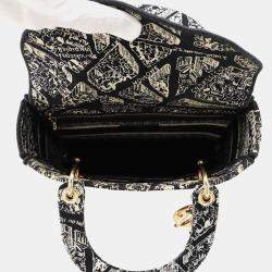 Pre Owned حقيبة ديور ليدي دي لايت قماش أسود/أبيض حجم متوسط