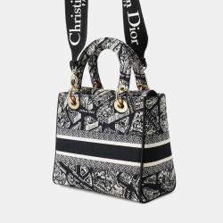 Pre Owned حقيبة ديور ليدي دي لايت قماش أسود/أبيض حجم متوسط