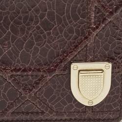 Pre Owned Dior Diorama Burgundy Crackled Patent Leather Card Holder 