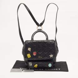 Pre Owned Dior Stardust Charm Medium Black Cannage Leather Backpack