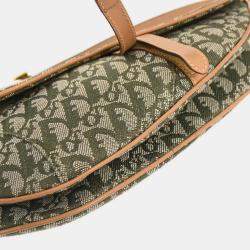Pre Owned Christian Dior Green Canvas Trotter Saddle Handbag