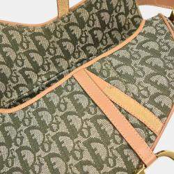Pre Owned Christian Dior Green Canvas Trotter Saddle Handbag