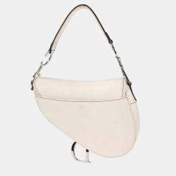 Pre Owned حقيبة سرج جلد أبيض كريستيان ديور