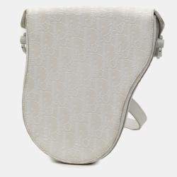 Pre Owned Dior White Oblique Calfskin Saddle Boxy Crossbody