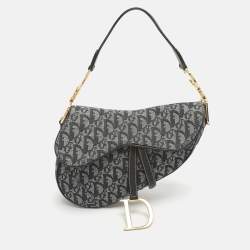 Pre Owned Dior Blue Oblique Denim and Leather Saddle Bag