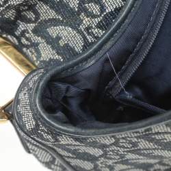 Pre Owned Dior Blue Oblique Denim and Leather Saddle Bag