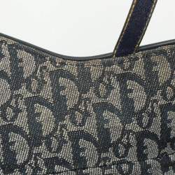 Pre Owned Dior Blue Oblique Denim and Leather Saddle Bag