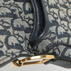 Pre Owned Dior Blue Oblique Denim and Leather Saddle Bag