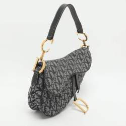 Pre Owned Dior Blue Oblique Denim and Leather Saddle Bag
