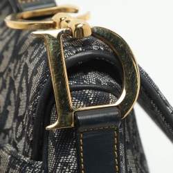 Pre Owned Dior Blue Oblique Denim and Leather Saddle Bag
