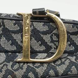 Pre Owned Dior Blue Oblique Denim and Leather Saddle Bag