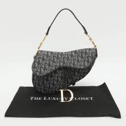 Pre Owned Dior Blue Oblique Denim and Leather Saddle Bag