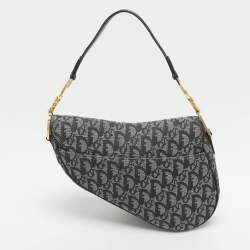 Pre Owned Dior Blue Oblique Denim and Leather Saddle Bag