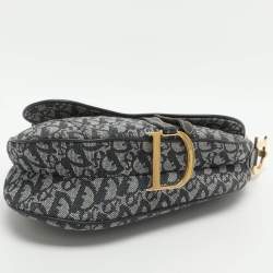 Pre Owned Dior Blue Oblique Denim and Leather Saddle Bag