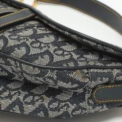 Pre Owned Dior Blue Oblique Denim and Leather Saddle Bag