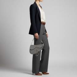 Pre Owned Dior Blue Oblique Denim and Leather Saddle Bag