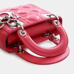 Pre Owned Dior Pink Mini Lambskin Cannage Lady Dior