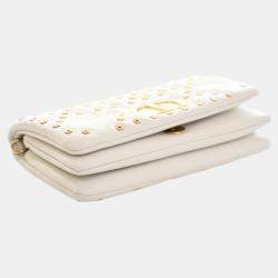 Pre Owned Dior Gold White Mini Lambskin Macrocannage Lucky Star Studded Caro Crossbody