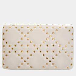Pre Owned Dior Gold White Mini Lambskin Macrocannage Lucky Star Studded Caro Crossbody