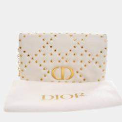 Pre Owned Dior Gold White Mini Lambskin Macrocannage Lucky Star Studded Caro Crossbody