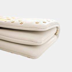 Pre Owned Dior Gold White Mini Lambskin Macrocannage Lucky Star Studded Caro Crossbody