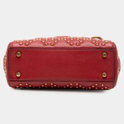 Pre Owned Dior Red Mini Lambskin Cannage Studded Supple Lady Dior