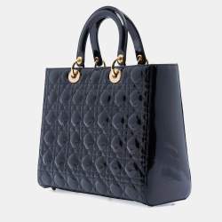 Pre Owned Dior Black Large Patent Cannage Lady Dior