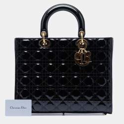 Pre Owned Dior Black Large Patent Cannage Lady Dior