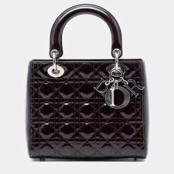 Pre Owned Dior Red Medium Patent Cannage Lady Dior