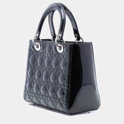 Pre Owned Dior Black Medium Patent Cannage Lady Dior