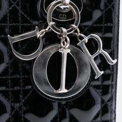 Pre Owned Dior Black Medium Patent Cannage Lady Dior