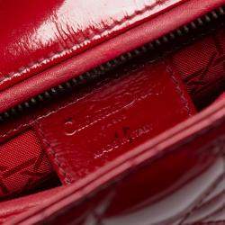 Pre Owned Dior Red Medium Patent Cannage Lady Dior