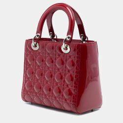 Pre Owned Dior Red Medium Patent Cannage Lady Dior